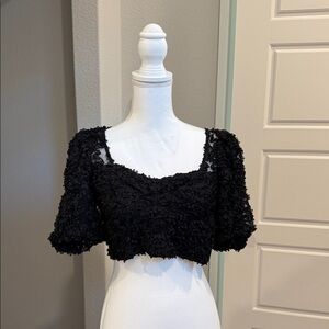 Zara Black Textured Crop Top